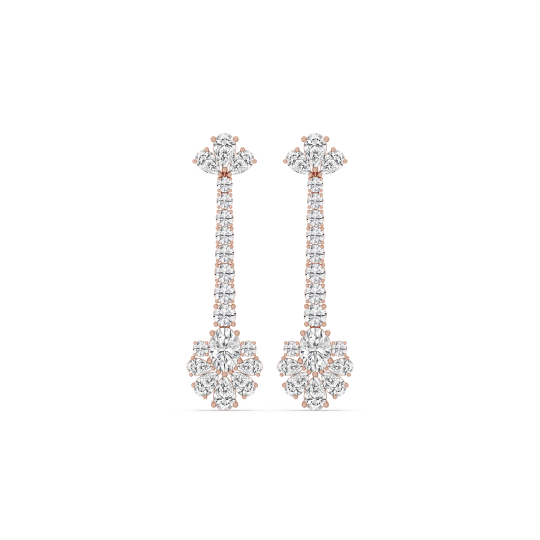 Long Floral Cluster Drop Earrings