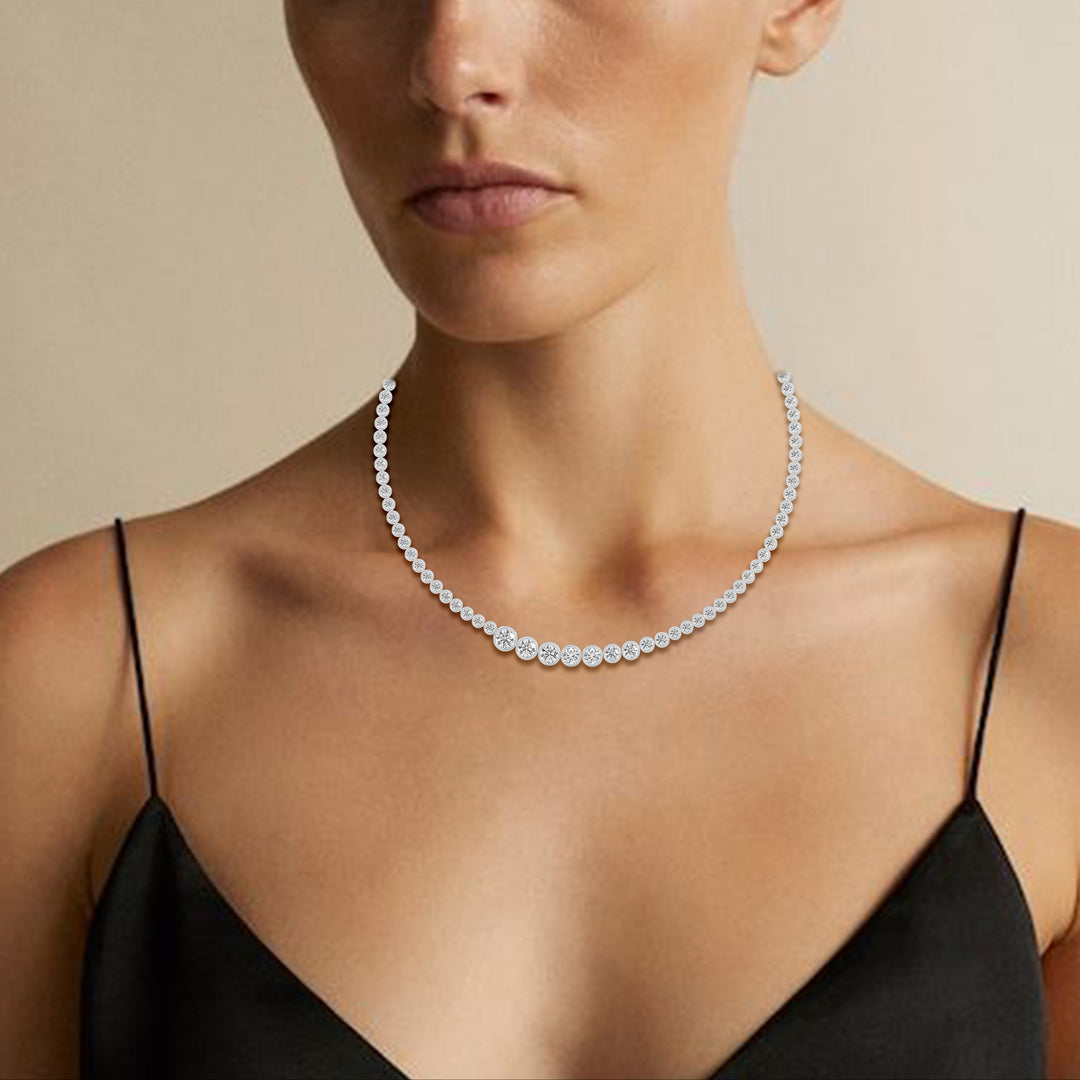 Graduating Bezel Set Round Tennis Necklace
