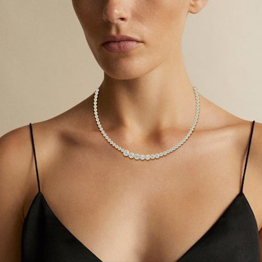 Graduating Bezel Set Round Tennis Necklace